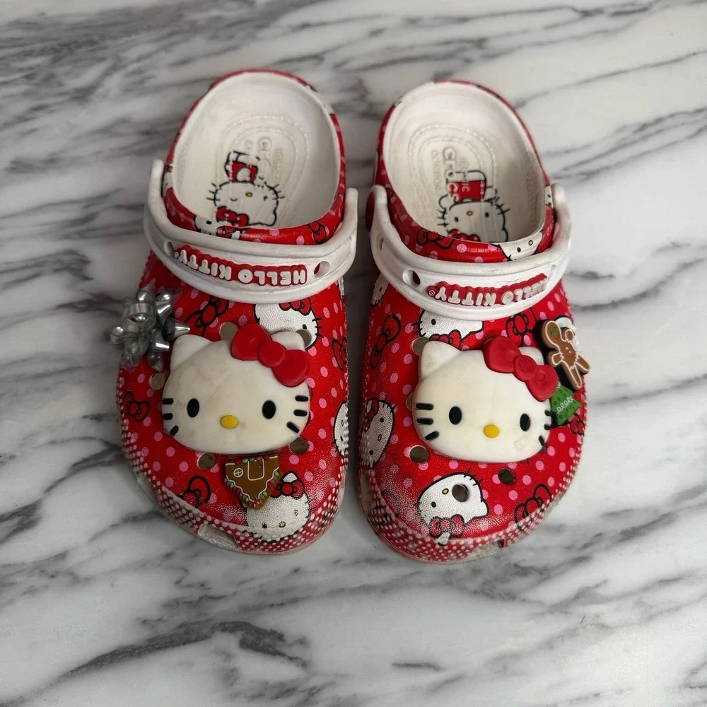 Crocs Hello Kitty Kids C 13 Red Polka Dot Clogs Sanrio Charms Slip On Shoes